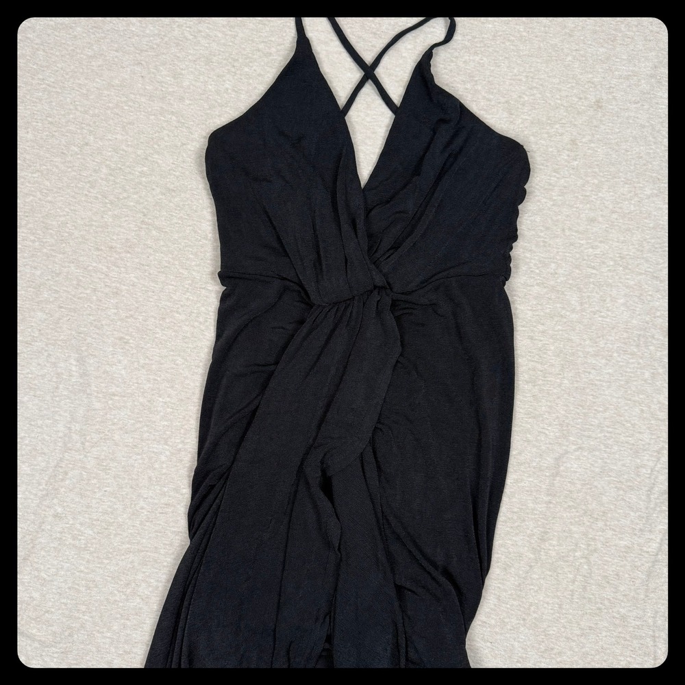 Mable Black Twisted Wrap Maxi Dress‎ Spaghetti Strap V Neck Halter Women M